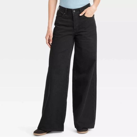 NWT Universal Thread Black Mid Rise Super Wide Leg Jeans Size 17 (XXL) Grunge - Picture 1 of 14